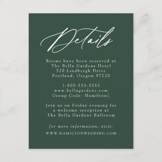 Details zur eleganten Calligraphie Forest Green We Begleitkarte (Vorderseite)