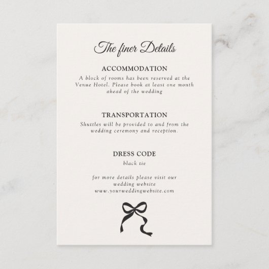 Details zur Eleganten Minimal Bow Hochzeit Begleitkarte (Vorderseite)