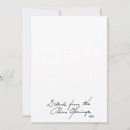 Details zur französischen Mode von 1925 Save The Date (Rückseite)