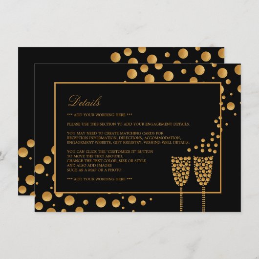 Details zur Gold Champagne Bubbles Engagement Einladung (Vorne/Hinten)