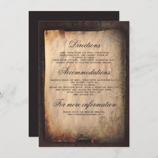 Details zur gotischen Antike Hochzeit - Informatio Begleitkarte (Vorne/Hinten)