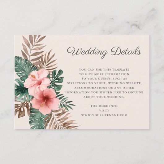 Details zur grünen Wasserfarbe Tropische Hochzeite Begleitkarte (Vorderseite)