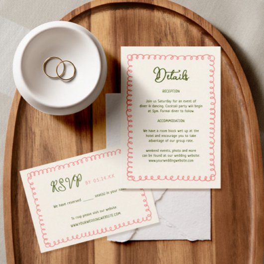 Details zur handgezogenen französischen Fun-Hochze Begleitkarte