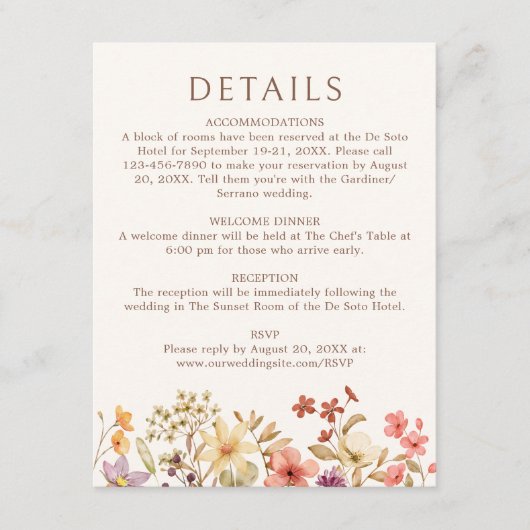 Details zur Herbst-Wildblume Begleitkarte (Vorderseite)