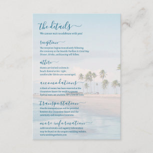 Details zur Hochzeit am blauen Ozeanstrand Begleitkarte
