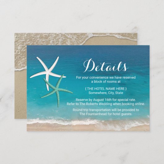 Details zur Hochzeit am Starfish Beach Begleitkarte (Vorne/Hinten)