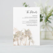 Details zur Hochzeit am Strand von Palm Tree Begleitkarte (Stehend Vorderseite)