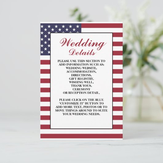 Details zur Hochzeit amerikanischer Fahnen Begleitkarte (Stehend Vorderseite)