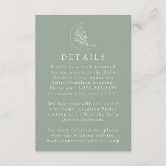 Details zur Hochzeit auf dem Moon und den Sternen Begleitkarte (Vorderseite)