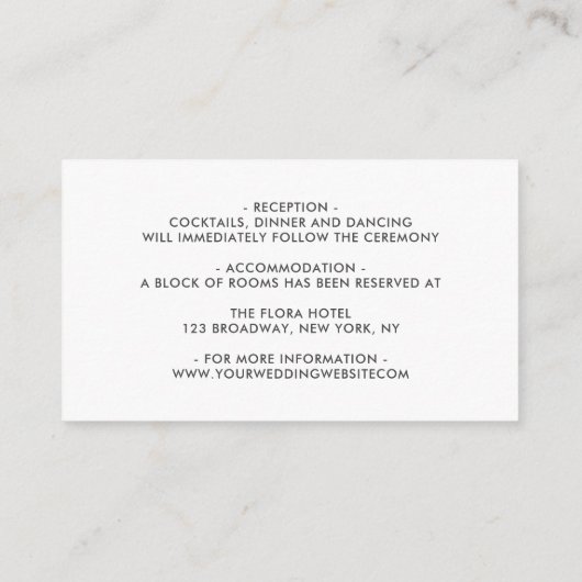 Details zur Hochzeit aus weißem Marmor Begleitkarte (Rückseite)