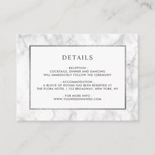 Details zur Hochzeit aus weißem Marmor Begleitkarte (Vorderseite)