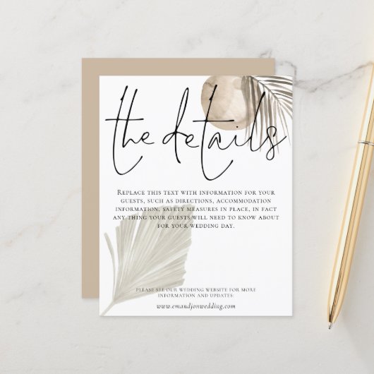 Details zur Hochzeit Boho Pampas Grass (Vorderseite/Rückseite Beispiel)