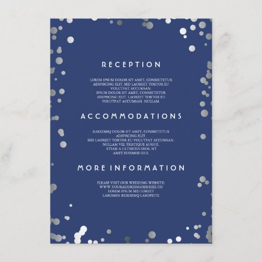 Details zur Hochzeit der Silver Confetti Navy - In Begleitkarte (Vorderseite)