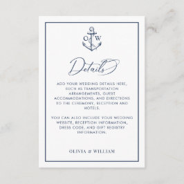 Details zur Hochzeit des Nautic Anchor Monogram Begleitkarte