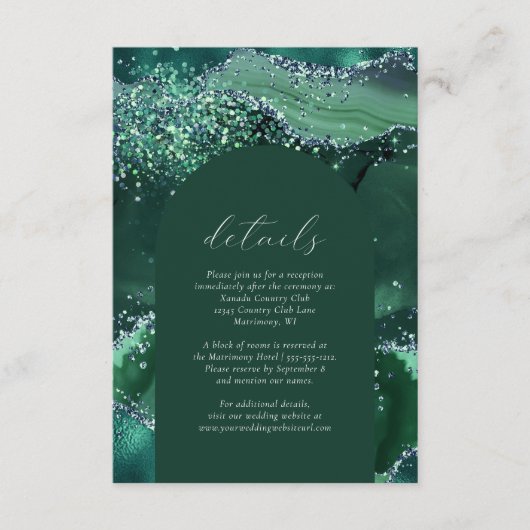 Details zur Hochzeit des Smaragdgrünen Silbernen G Begleitkarte (Vorderseite)