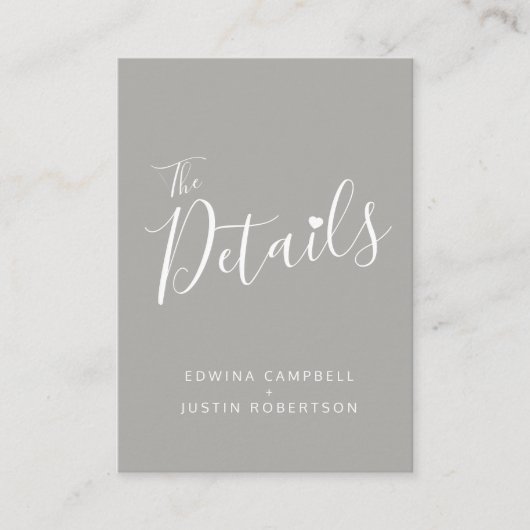 Details zur Hochzeit, einfache, grau-weiße Kapselk Begleitkarte (Vorderseite)