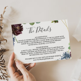 Details zur Hochzeit im Burgund, Blumen und Grün Einladung