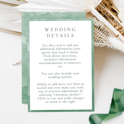 Details zur Hochzeit im eleganten grünen Wasser Begleitkarte