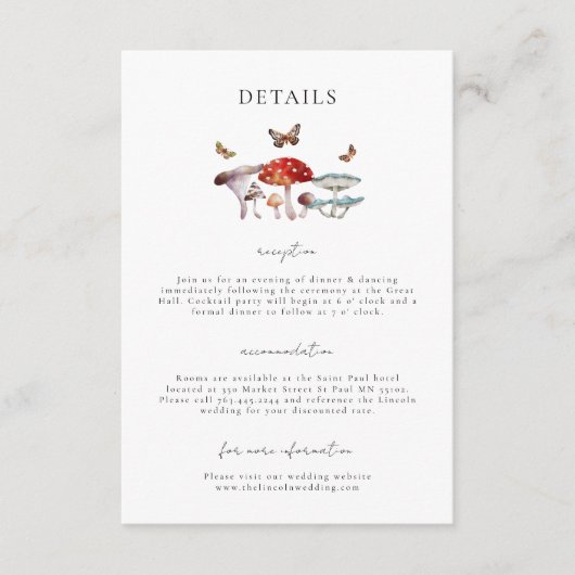 Details zur Hochzeit im Mushroom Begleitkarte (Vorderseite)