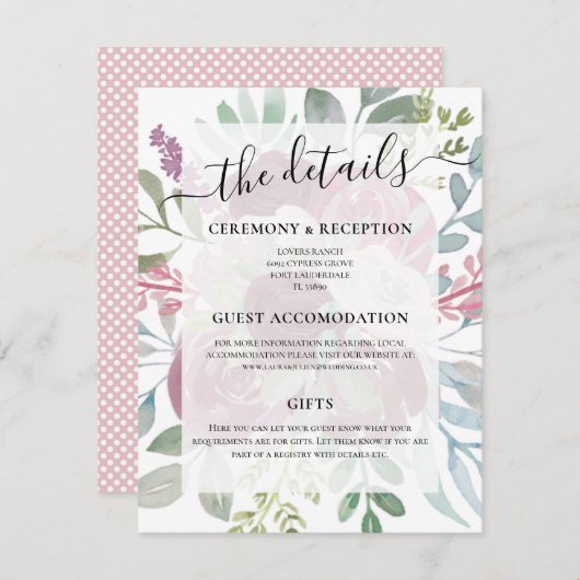 Details zur Hochzeit im Rustikalen Burgund Begleitkarte (Vorne/Hinten)