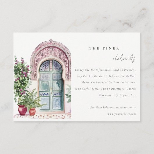 Details zur Hochzeit im tropischen Marokko Begleitkarte (Vorderseite)