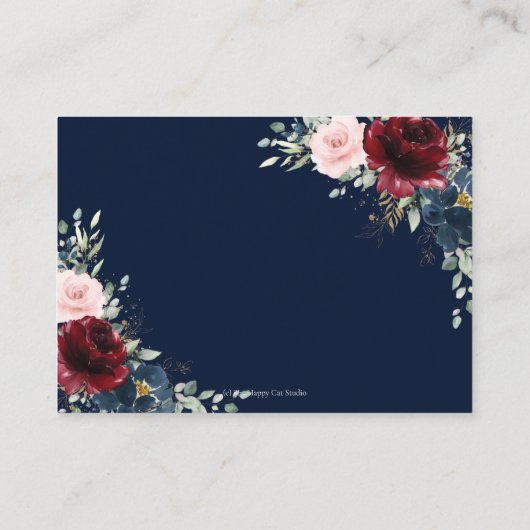 Details zur Hochzeit in Burgund Red Blush Blue Begleitkarte (Rückseite)