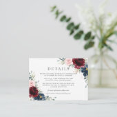 Details zur Hochzeit in Burgund Red Blush Blue Begleitkarte (Stehend Vorderseite)