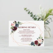 Details zur Hochzeit in Burgund Red Navy Begleitkarte (Stehend Vorderseite)