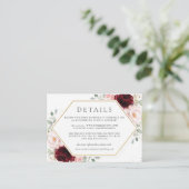Details zur Hochzeit in Burgund Rot Rosa Begleitkarte (Stehend Vorderseite)