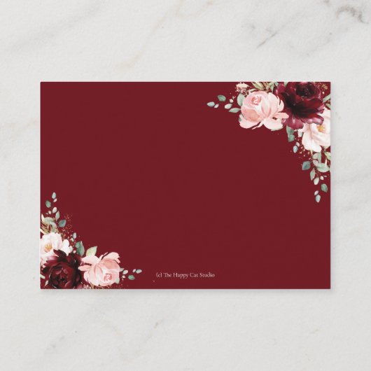 Details zur Hochzeit in Burgund Rot Rosa Begleitkarte (Rückseite)