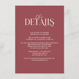 Details zur Hochzeit in Burgund und Rosa Begleitkarte