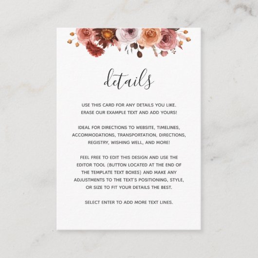 Details zur Hochzeit in Burgund und Rosa Begleitkarte (Vorderseite)