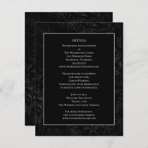 Details zur Hochzeit in einem eleganten Schwarzen  Begleitkarte