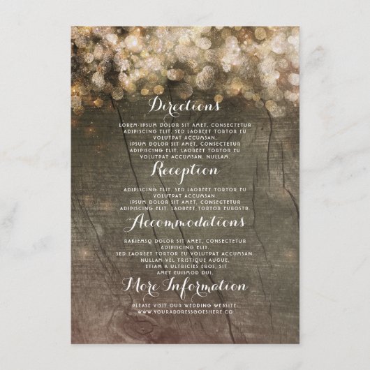 Details zur Hochzeit in Gold String Lights Begleitkarte (Vorderseite)