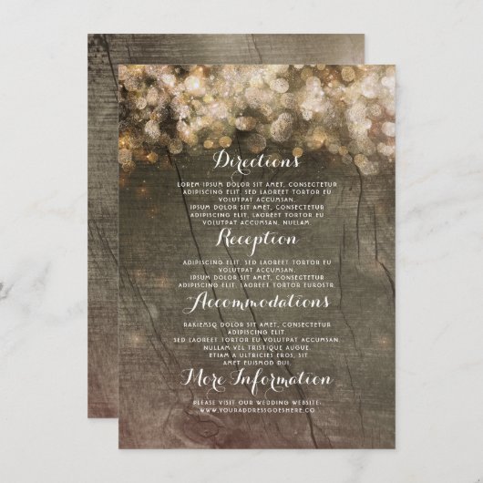 Details zur Hochzeit in Gold String Lights Begleitkarte (Vorne/Hinten)