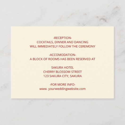 Details zur Hochzeit in Magnolia Begleitkarte (Rückseite)