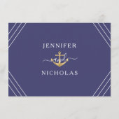 Details zur Hochzeit in Nautic Blue Stripes Gold A Begleitkarte (Rückseite)