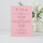 Details zur Hochzeit in Rosa Begleitkarte (Stehend Vorderseite)