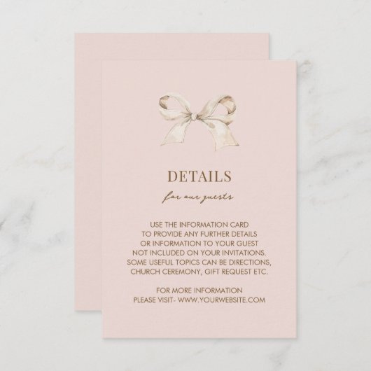 Details zur Hochzeit in Rosa Coquette Begleitkarte (Vorne/Hinten)