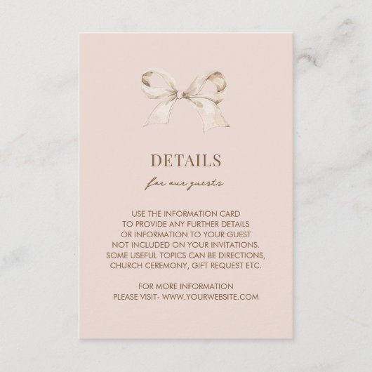 Details zur Hochzeit in Rosa Coquette Begleitkarte (Vorderseite)