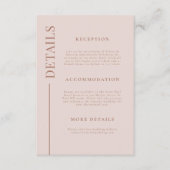 Details zur Hochzeit in Rosa mit sauberer Linie Begleitkarte (Vorderseite)