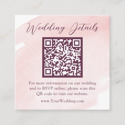 Details zur Hochzeit in Rosa | QR-Code Begleitkarte (Vorderseite)