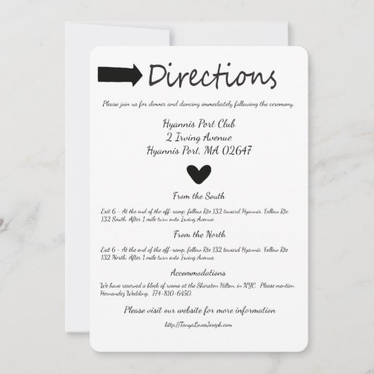 Details zur Hochzeit in Schwarz und Weiß Einladung (Vorderseite)