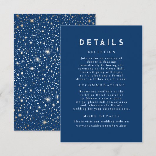 Details zur Hochzeit in Starry Night Celestial Blu Begleitkarte (Vorne/Hinten)