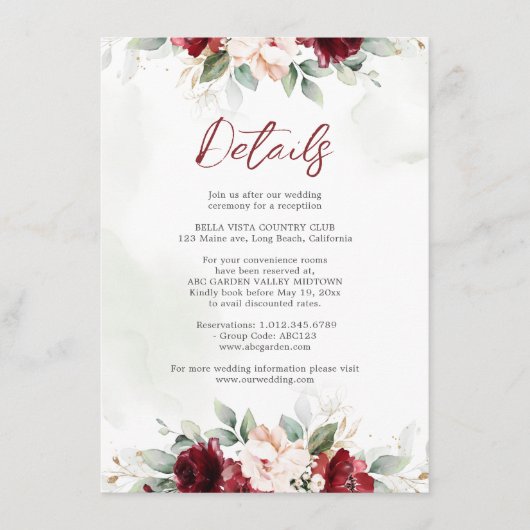 Details zur Hochzeit mit Burgund Begleitkarte (Vorderseite)