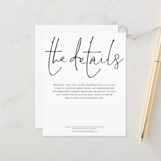 Details zur Hochzeit mit elegantem Skript (Vorderseite/Rückseite Beispiel)