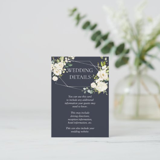 Details zur Hochzeit mit Silbergeometrie, blau-wei Begleitkarte (Stehend Vorderseite)