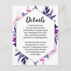 Details zur Hochzeit mit verzaubertem Blumenviolet Begleitkarte