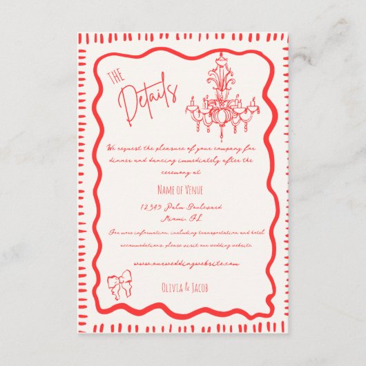 Details zur Hochzeit mit weißem, handgezogenem Bow Begleitkarte (Vorderseite)