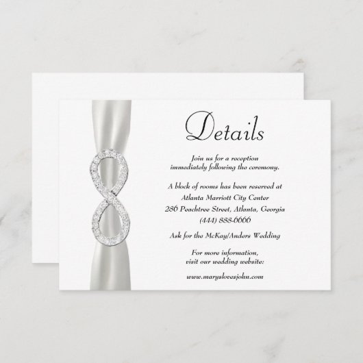 Details zur Hochzeit mit weißem Ribbon Diamond Begleitkarte (Vorne/Hinten)